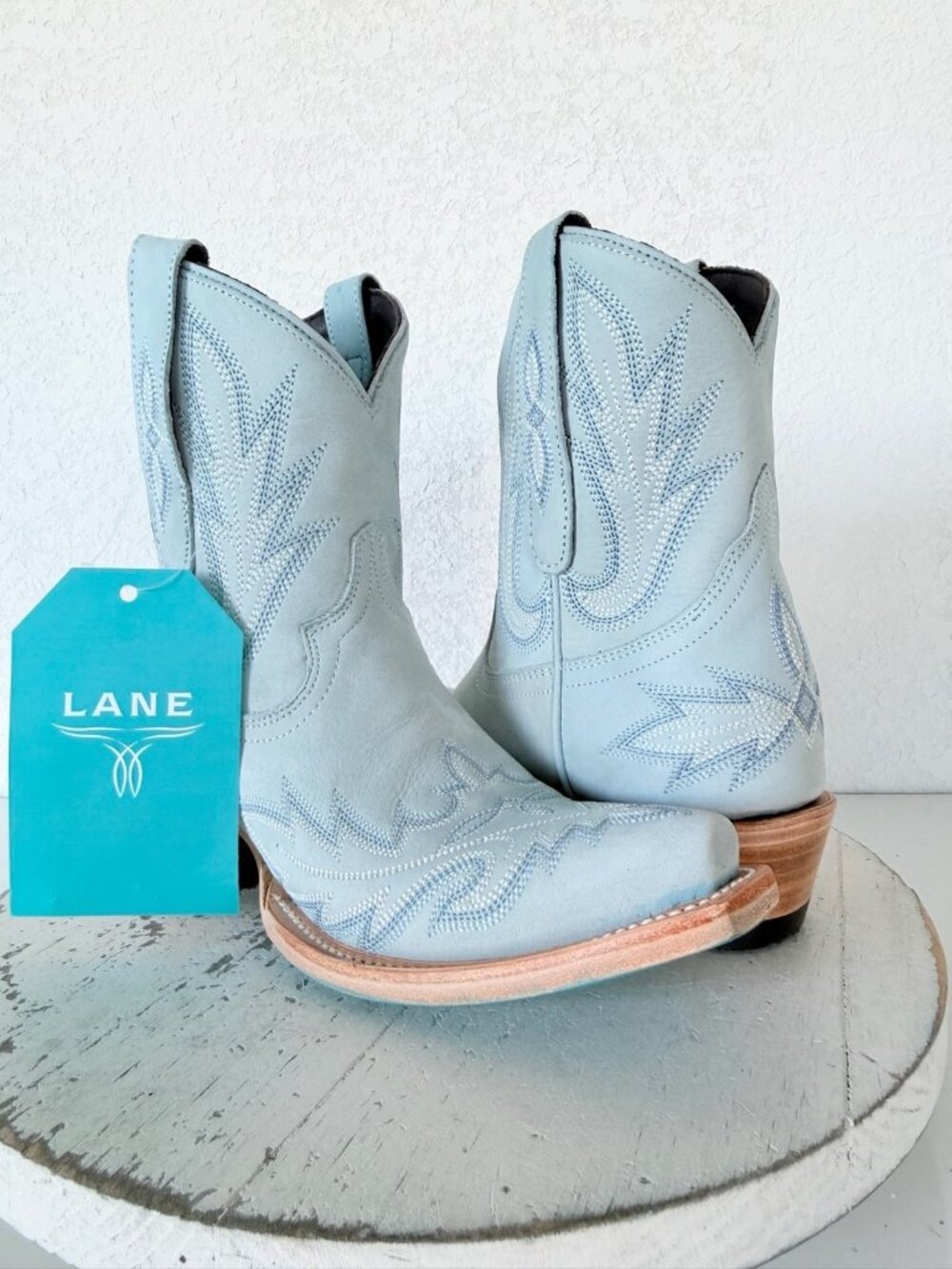 Lane Boots LEXINGTON Blue Cowboy Booties Womens 6 Western Leather Short Snip Toe